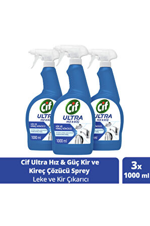 Cif Ultra Hız & Güç Kireç Sökücü Sprey Leke ve Kir Çıkarıcı 1000 ml X3 - Beyaz