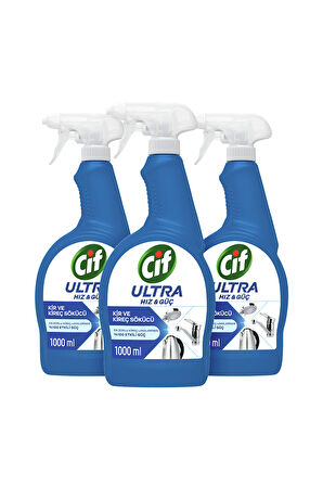 Cif Ultra Hız & Güç Kireç Sökücü Sprey Leke ve Kir Çıkarıcı 1000 ml X3 - Beyaz