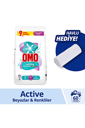 Omo Active Beyazlar ve Renkliler için 9 kg Toz Deterjan