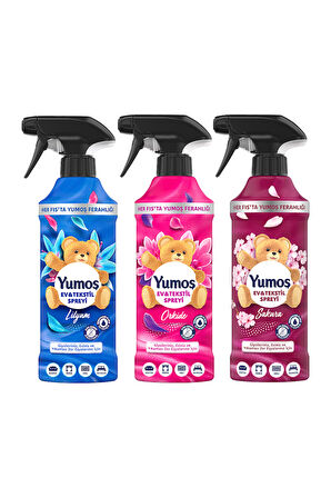 Yumoş Ev ve Tekstil Spreyi Orkide 450 ml X1 Lilyum 450 ml X1 Sakura 450 ml X1