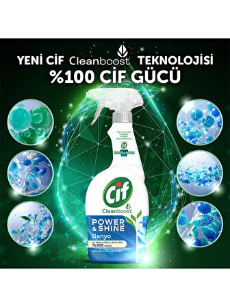 Cif Power And Shine Sprey Yüzey Temizleyici Banyo Kireç Ve Sabun Kirlerini %100 Çözer 750 ml X4