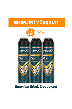 Rexona Men Erkek Sprey Deodorant Energise Bergamot & Amber 150 ml x3