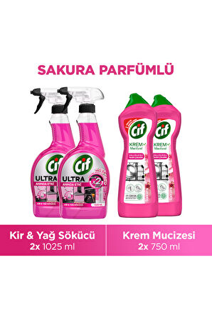 Cif Ultra Sprey Sakura Parfümlü 1025 ml x2 + Cif Krem Sakura Parfümlü 750 ml x2