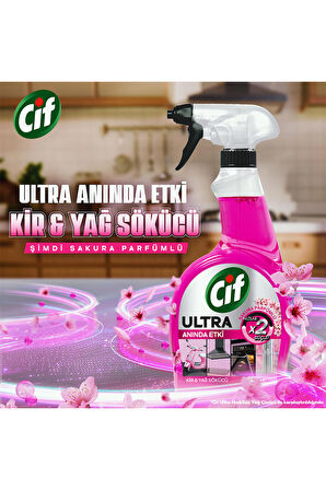 Cif Ultra Sprey Sakura Parfümlü 1025 ml x2 + Cif Krem Sakura Parfümlü 750 ml x2