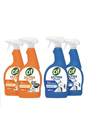 Cif Ultra Hız & Güç Yağ Çözücü Sprey 1000 ml Leke ve Kir Çıkarıcı x2 + Kireç Sökücü Sprey 1000 ml x2