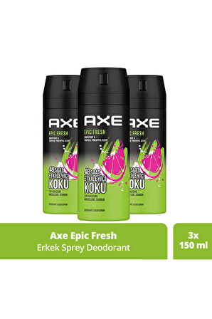 Axe Erkek Deodorant & Bodyspray Epic Fresh 48 Saat Etkileyici Koku 150 ML x3