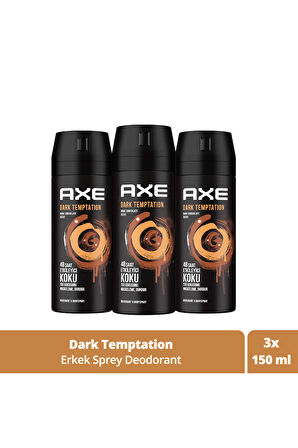 Axe Erkek Deodorant & Body Spray Dark Temptation 48 Saat Etkileyici Koku 150 ml x3