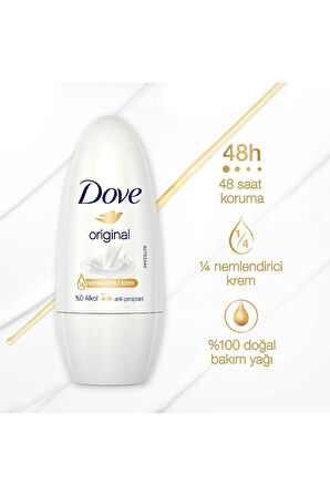 Dove Kadın Roll On Deodorant Original 1/4 Nemlendirici Krem 50ml x2