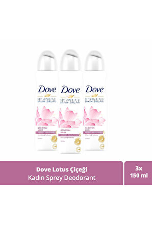 Dove Kadın Sprey Deodorant Nemlendirici Bakım Lotus Çiçeği 150 ml  x3