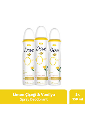 Dove Kadın Deodorant %0 Alüminyum Limon Çiçeği & Vanilya 150ml x3