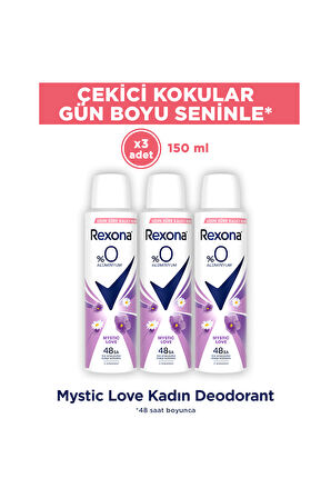 Rexona Kadın Sprey Deodorant Mystic Love %0 Alüminyum 150 ml x3