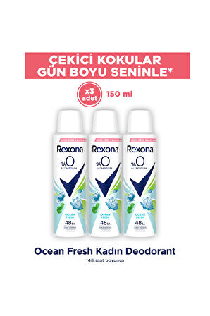 Rexona Kadın Sprey Deodorant Ocean Fresh %0 Alüminyum 150 ml x3