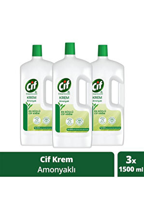 Cif Krem Yüzey Temizleyici Amonyaklı Yağ ve Kireç Sökücü Leke Çıkarıcı 1500 ml x3