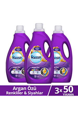 Rinso Sıvı Çamaşır Deterjanı Komple Bakım Serisi Argan Özü Renkliler ve Siyahlar İçin 2.5 L x3