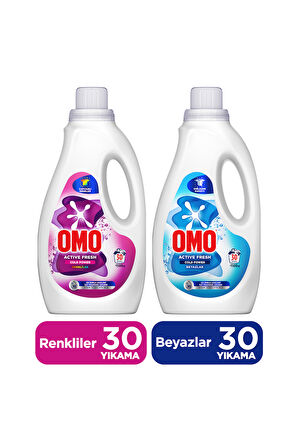Omo Active Fresh Cold Power Beyazlar Sıvı Deterjan 1500ml x1 + Omo Renkliler Sıvı Deterjan 1500ml x1