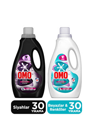 Omo Active Cold Power Siyahlar Sıvı Deterjan 1500 ml x1 + Omo Beyazlar ve Renkliler Sıvı 1500 ml x1