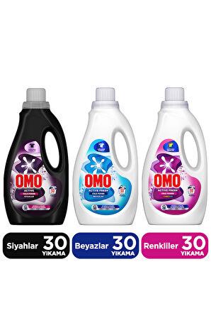 Omo Active Fresh Cold Power Renkliler Sıvı 1500ml  x1 Siyahlar 1500ml x1 Omo Beyazlar Sıvı 1500ml x1