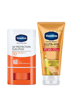 Vaseline Günlük Güneş Koruyucu Stick SPF 50+ 15 g + Gluta-Hya SPF 50 Losyon 150 ml