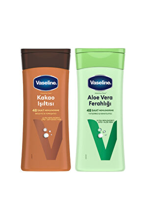 Vaseline Vücut Losyonu Aloe Vera Ferahlığı 200 ml + Vücut Losyonu Kakao Işıltısı 200 ml