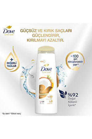 Dove Şampuan Güçlendirici Bakım Hindistan Cevizi Yağı 400 ml x3