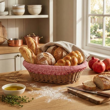 Premium Restoran Ekipmanı Sunumluk Masa Süsü Oval Renkli Bezli İp Hasır Ekmek Sepeti