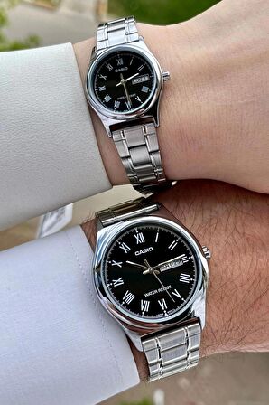 Casio CSISTE32 Kadranı Siyah Kordonu Gümüş Renk Hediye Paketli Sevgili Çift İki Kol Saati