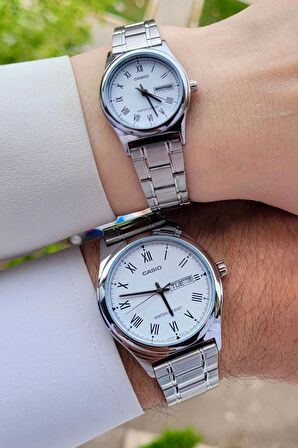Casio CSISTE33 Kadranı Beyaz Kordonu Gümüş Renk Hediye Paketli Sevgili Çift İki Kol Saati