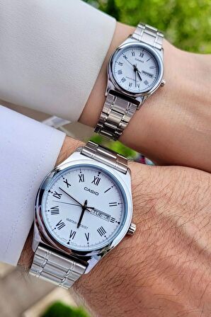 Casio CSISTE33 Kadranı Beyaz Kordonu Gümüş Renk Hediye Paketli Sevgili Çift İki Kol Saati