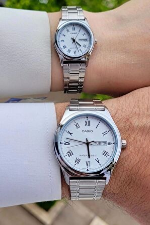 Casio CSISTE33 Kadranı Beyaz Kordonu Gümüş Renk Hediye Paketli Sevgili Çift İki Kol Saati
