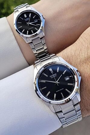 Casio CSISTE55 Kadranı Siyah Kordonu Gümüş Renk Hediye Paketli Sevgili Çift İki Kol Saati