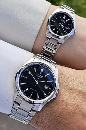 Casio CSISTE55 Kadranı Siyah Kordonu Gümüş Renk Hediye Paketli Sevgili Çift İki Kol Saati