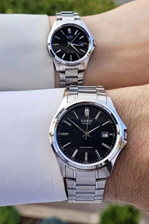 Casio CSISTE55 Kadranı Siyah Kordonu Gümüş Renk Hediye Paketli Sevgili Çift İki Kol Saati