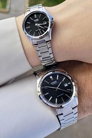 Casio CSISTE55 Kadranı Siyah Kordonu Gümüş Renk Hediye Paketli Sevgili Çift İki Kol Saati