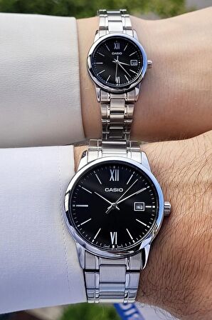 Casio CSISTE57 Kadranı Siyah Kordonu Gümüş Renk Hediye Paketli Sevgili Çift İki Kol Saati
