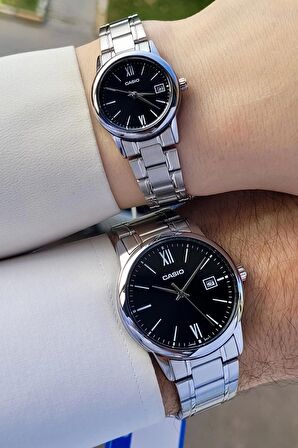 Casio CSISTE57 Kadranı Siyah Kordonu Gümüş Renk Hediye Paketli Sevgili Çift İki Kol Saati