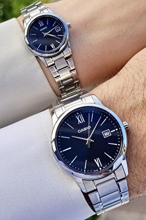Casio CSISTE58 Kadranı Lacivert Kordonu Gümüş Renk Hediye Paketli Sevgili Çift İki Kol Saati