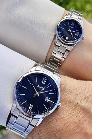 Casio CSISTE58 Kadranı Lacivert Kordonu Gümüş Renk Hediye Paketli Sevgili Çift İki Kol Saati