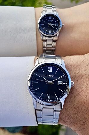 Casio CSISTE58 Kadranı Lacivert Kordonu Gümüş Renk Hediye Paketli Sevgili Çift İki Kol Saati