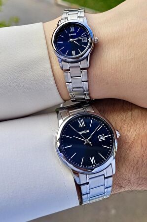 Casio CSISTE58 Kadranı Lacivert Kordonu Gümüş Renk Hediye Paketli Sevgili Çift İki Kol Saati