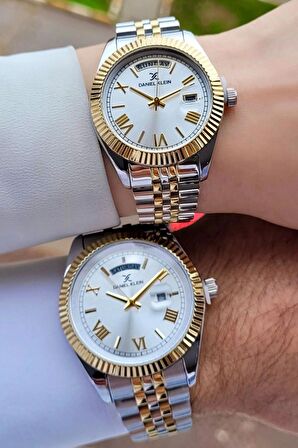 Daniel Klein DKISTE994 Gold Gümüş Renk Takvim ve Gün Fonksiyonlu Sevgili Çift Kol Saati