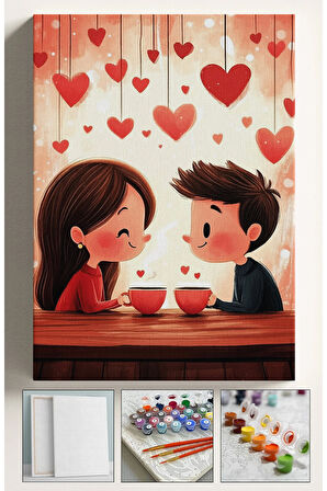 Sayılarla Boyama Çerçeveli Hobi Seti Numaralı Tuval Fırça Boya Dahil Kasnaklı SEVGİLİ KAHVE 40X50 Cm