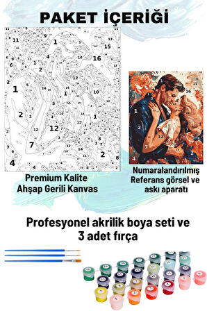 Sayılarla Boyama Seti Numaralı Tuval Fırça Boya 40x50 Cm Sevgililer