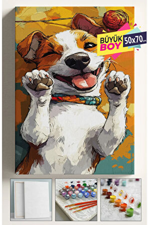 Sayılarla Boyama Seti Numaralı Tuval Fırça Boya Dahil Kasnaklı Set 50x70 Cm - SEVİMLİ KÖPEK