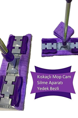 Mor Paspas Mop Teleskopik Çok Amaçlı 1 Bez Hediyeli Mikrofiber Paspas Teleskopik Yedek Bezli