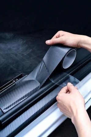 3D Karbon Fiber Görünümlü Araç İçi/Dışı Kapı Eşiği Koruma Bandı - Kendinden Yapışkanlı Çizik Önleyici 5cm x 5 mt