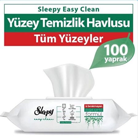 Sleepy Easy Clean Sirke Karbonat Beyaz Sabun Katkılı Yüzey Temizlik Islak Havlusu - 100'lü 10 Paket