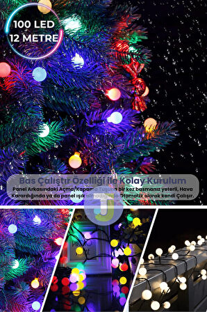 Technojet 100 Led 11m Solar Led RGB Işık Güneş Enerjili Bahçe Teras Balkon Ağaç Lambası Aydınlatma
