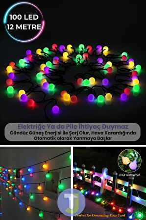 Technojet 100 Led 11m Solar Led RGB Işık Güneş Enerjili Bahçe Teras Balkon Ağaç Lambası Aydınlatma
