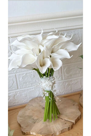 Gala İncili Gelin Buketi ve Damat Yaka Çiçeği - Gelin Çiçeği Seti