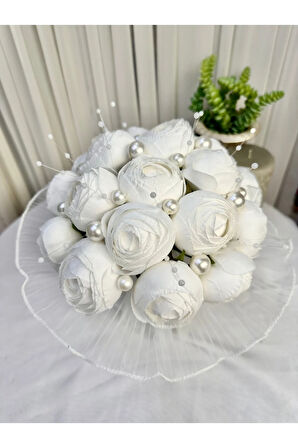 Büyük İncili Şakayık Gelin Buketi – Lüks ve İthal Gelin Çiçeği